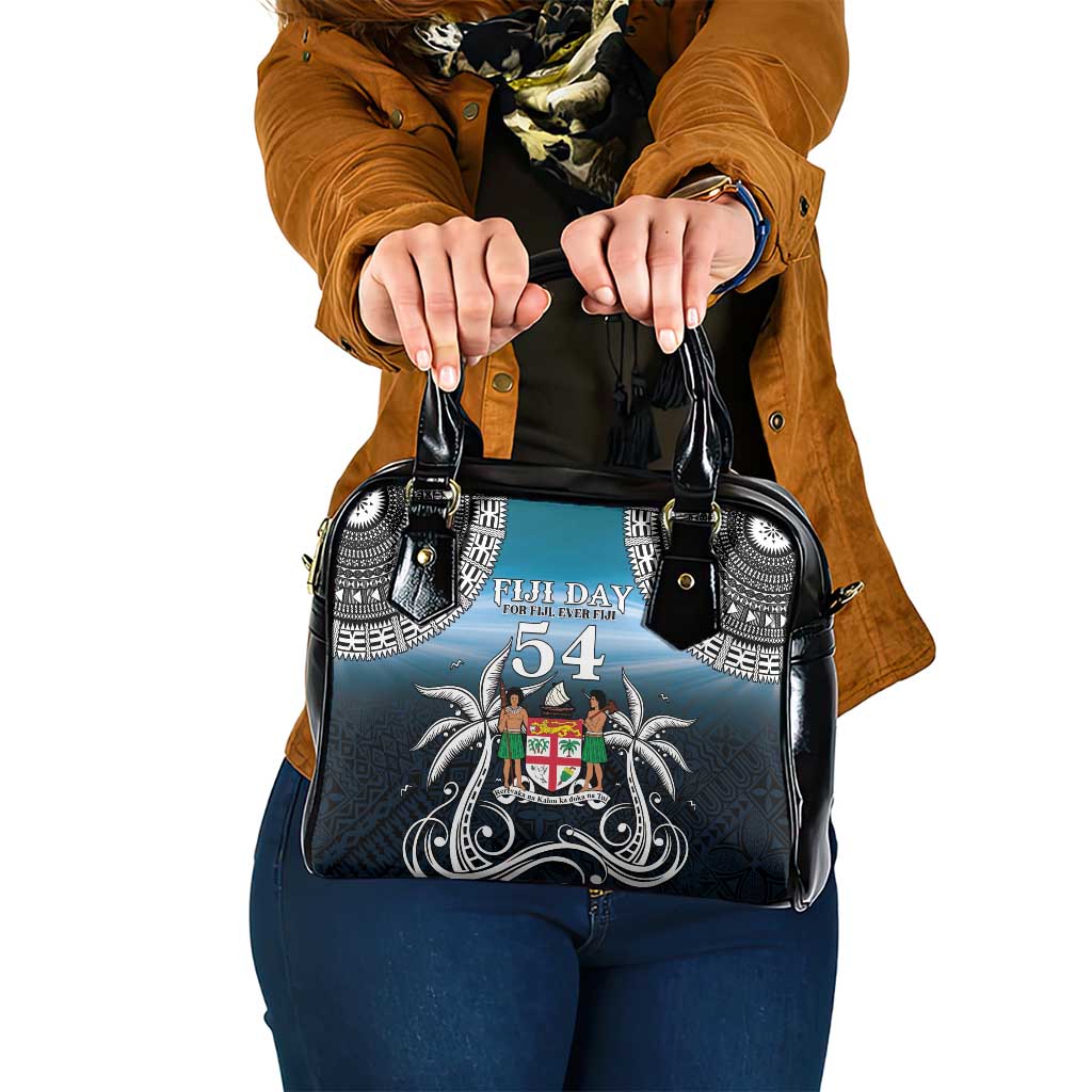 Happy 54th Fiji Day Shoulder Handbag Forever Fiji With Tapa Tribal Pattern LT05 One Size Blue - Polynesian Pride