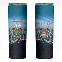 Personalised Happy 54th Fiji Day Skinny Tumbler Forever Fiji With Tapa Tribal Pattern LT05 Blue - Polynesian Pride