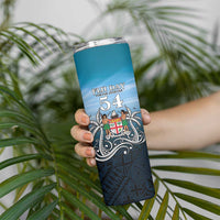 Personalised Happy 54th Fiji Day Skinny Tumbler Forever Fiji With Tapa Tribal Pattern LT05 - Polynesian Pride
