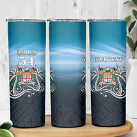 Personalised Happy 54th Fiji Day Skinny Tumbler Forever Fiji With Tapa Tribal Pattern LT05 - Polynesian Pride
