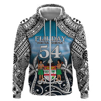 Personalised Happy 54th Fiji Day Zip Hoodie Forever Fiji With Tapa Tribal Pattern LT05 Zip Hoodie Blue - Polynesian Pride