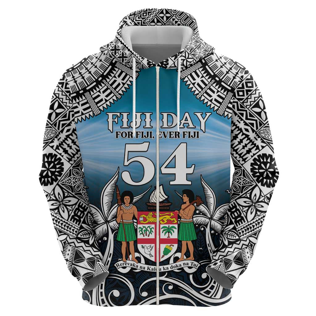 Personalised Happy 54th Fiji Day Zip Hoodie Forever Fiji With Tapa Tribal Pattern LT05 - Polynesian Pride