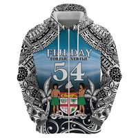 Personalised Happy 54th Fiji Day Zip Hoodie Forever Fiji With Tapa Tribal Pattern LT05 - Polynesian Pride