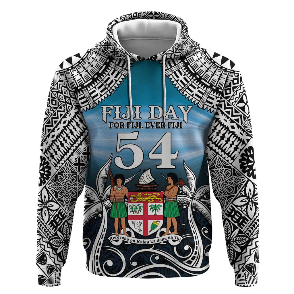 Personalised Happy 54th Fiji Day Zip Hoodie Forever Fiji With Tapa Tribal Pattern LT05 Pullover Hoodie Blue - Polynesian Pride