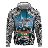 Personalised Happy 54th Fiji Day Zip Hoodie Forever Fiji With Tapa Tribal Pattern LT05 Pullover Hoodie Blue - Polynesian Pride