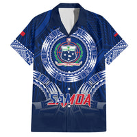 Custom Samoa Rugby Family Matching Puletasi Dress and Hawaiian Shirt World Cup 2023 Coat Of Arms With Polynesian Pattern LT05 Dad's Shirt - Short Sleeve Blue - Polynesian Pride
