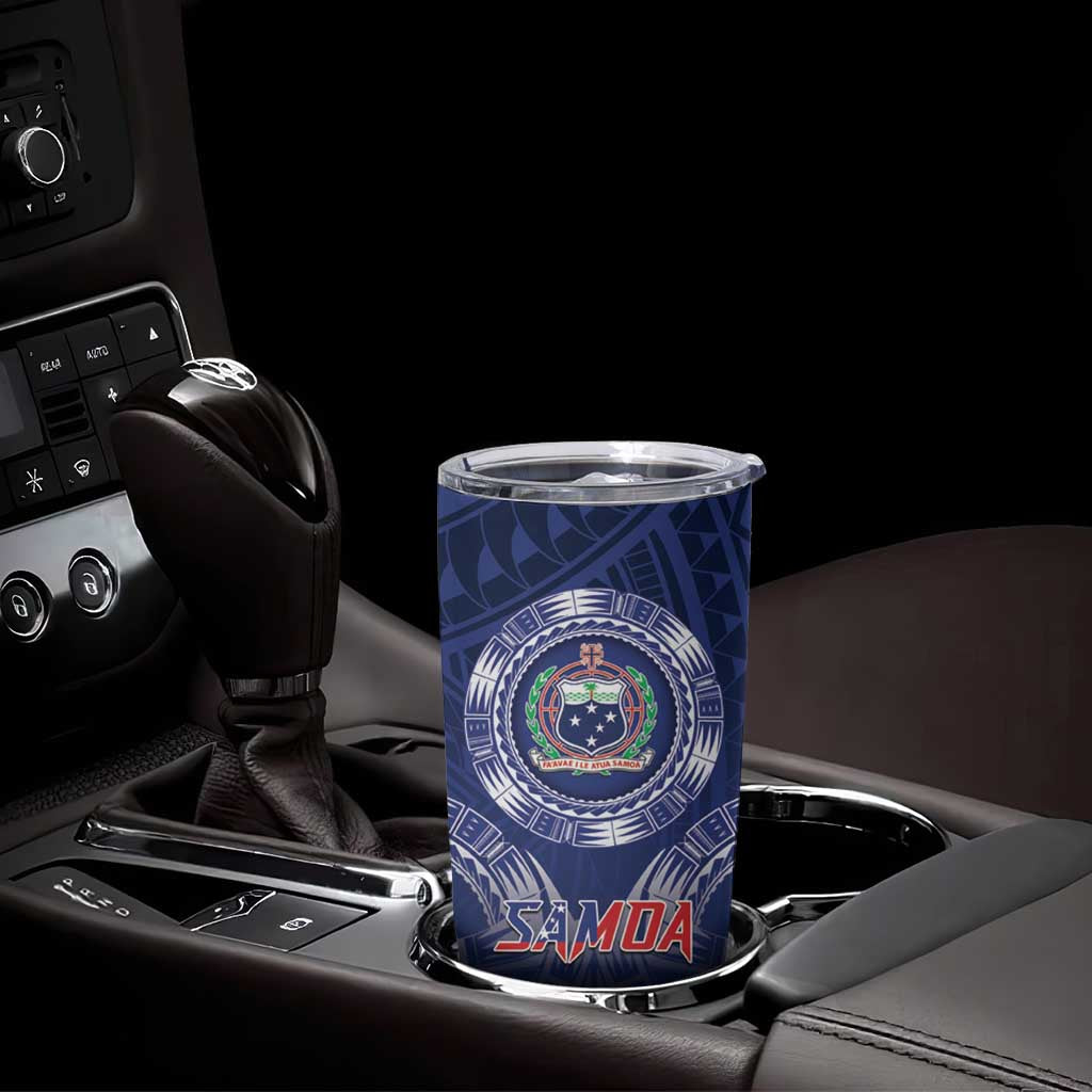 Custom Samoa Rugby Tumbler Cup Coat Of Arms With Polynesian Pattern