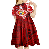 Tonga Rugby Kid Short Sleeve Dress World Cup 2023 Coat Of Arms Ngatu Pattern LT05 - Polynesian Pride