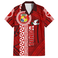 Custom Tonga Rugby Family Matching Tank Maxi Dress and Hawaiian Shirt World Cup 2023 Coat Of Arms Ngatu Pattern LT05 Dad's Shirt - Short Sleeve Red - Polynesian Pride