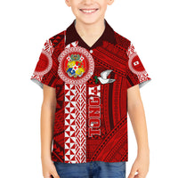 Custom Tonga Rugby Kid Hawaiian Shirt World Cup 2023 Coat Of Arms Ngatu Pattern LT05 - Polynesian Pride