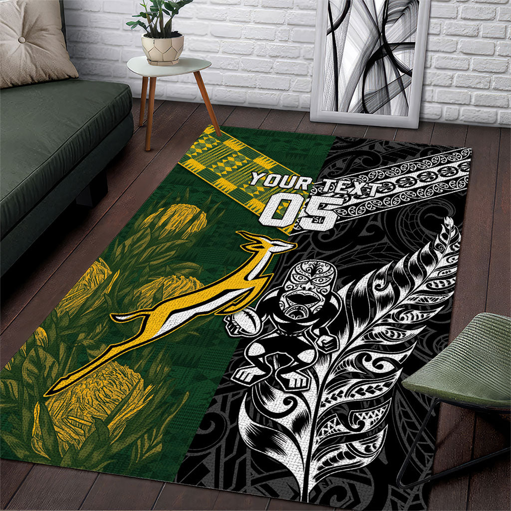 Rugby New Zealand South Africa Area Rug Maori Tiki Springboks Together