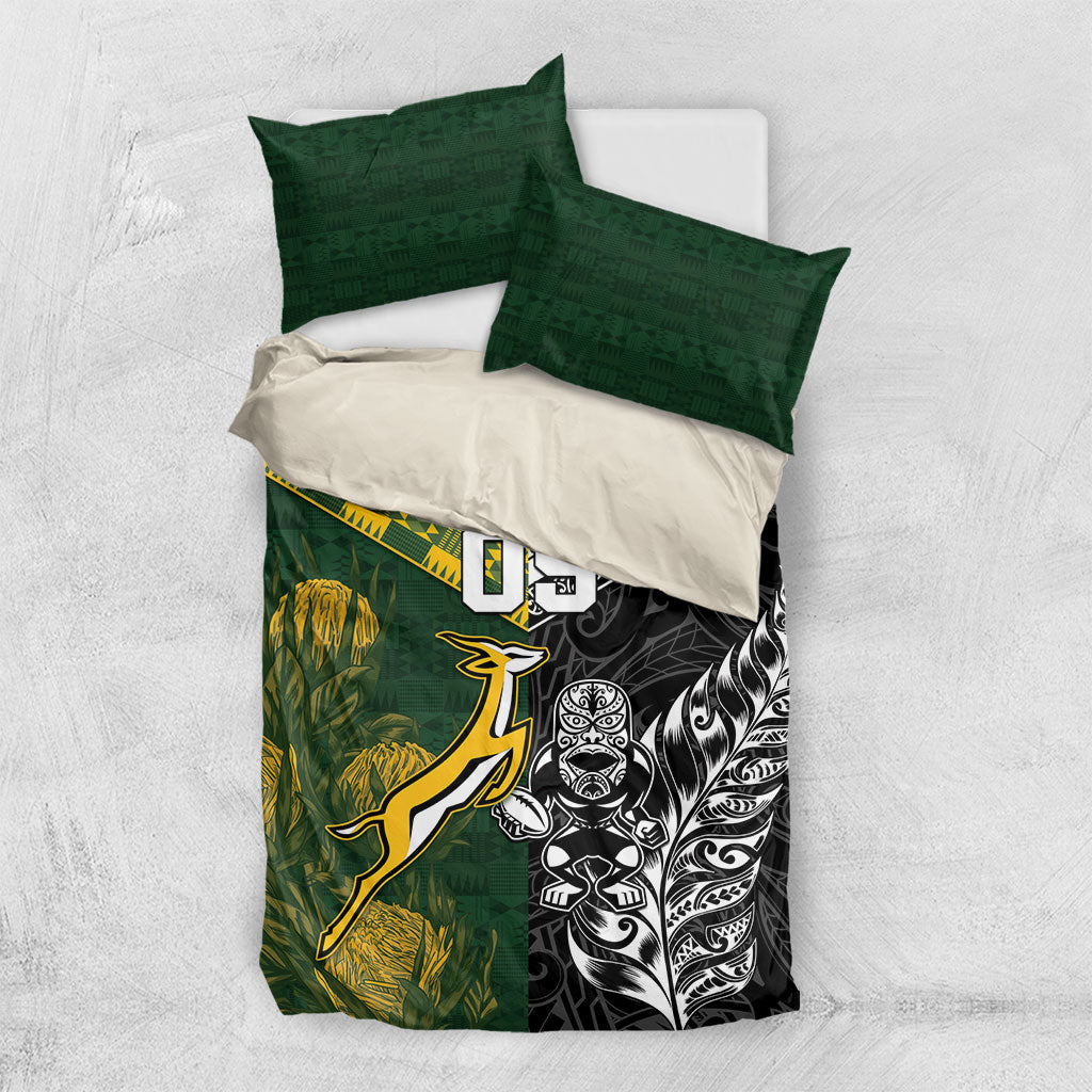 Rugby New Zealand South Africa Bedding Set Maori Tiki Springboks Together