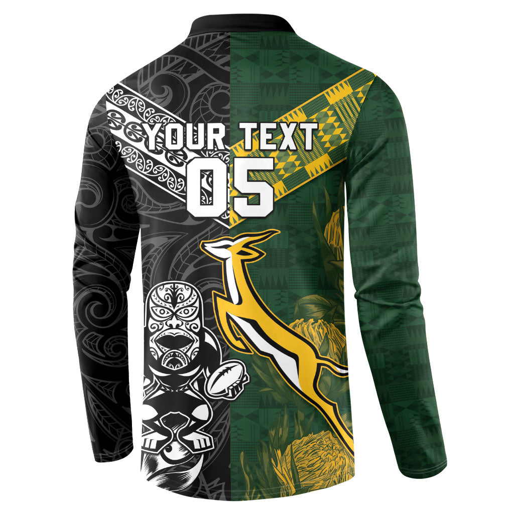 Rugby New Zealand South Africa Button Sweatshirt Maori Tiki Springboks Together