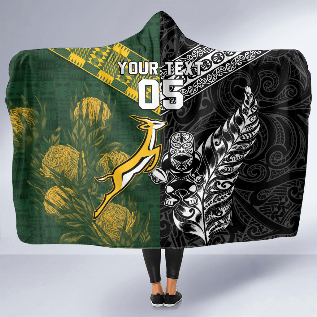 Rugby New Zealand South Africa Hooded Blanket Maori Tiki Springboks Together