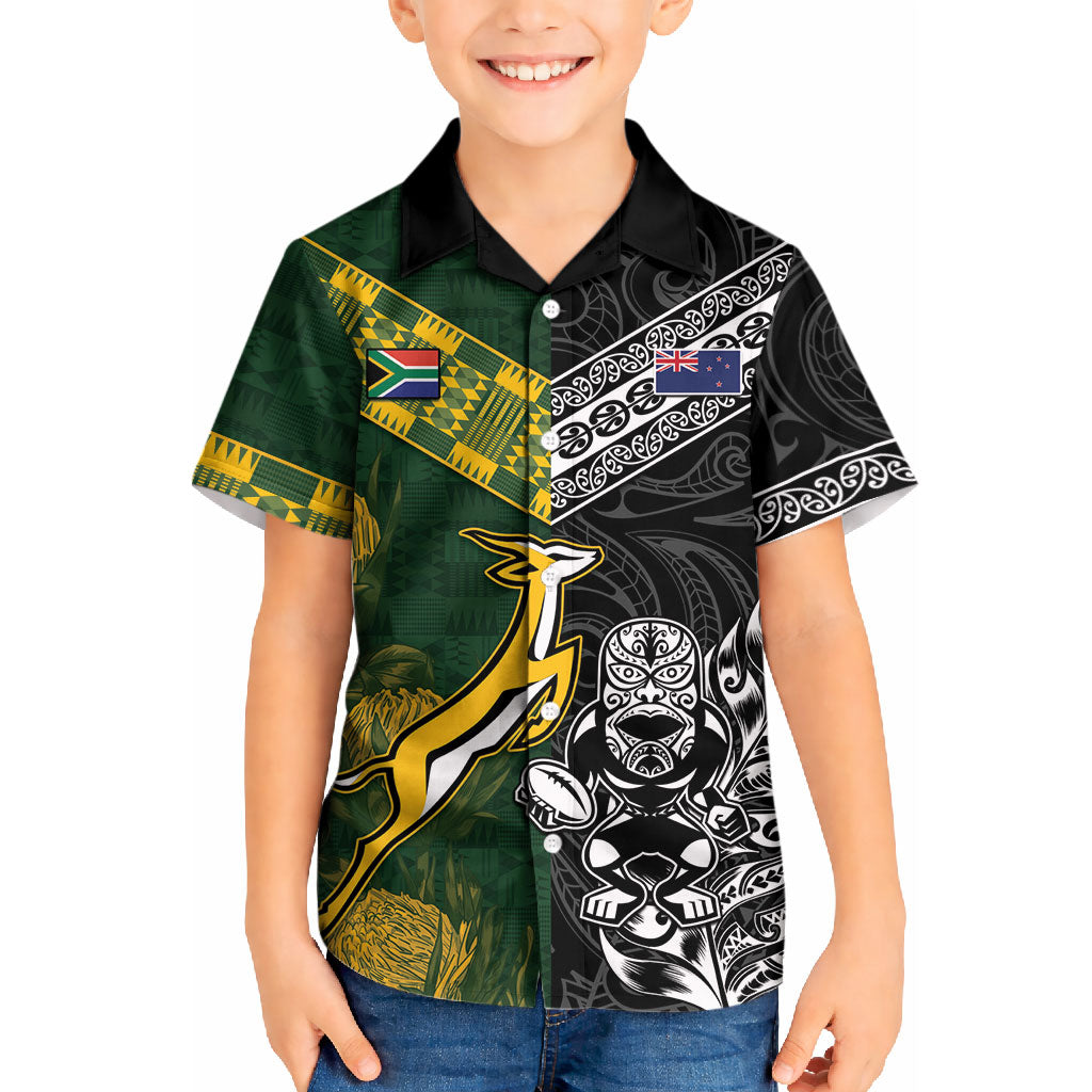 Rugby New Zealand South Africa Kid Hawaiian Shirt Maori Tiki Springboks Together