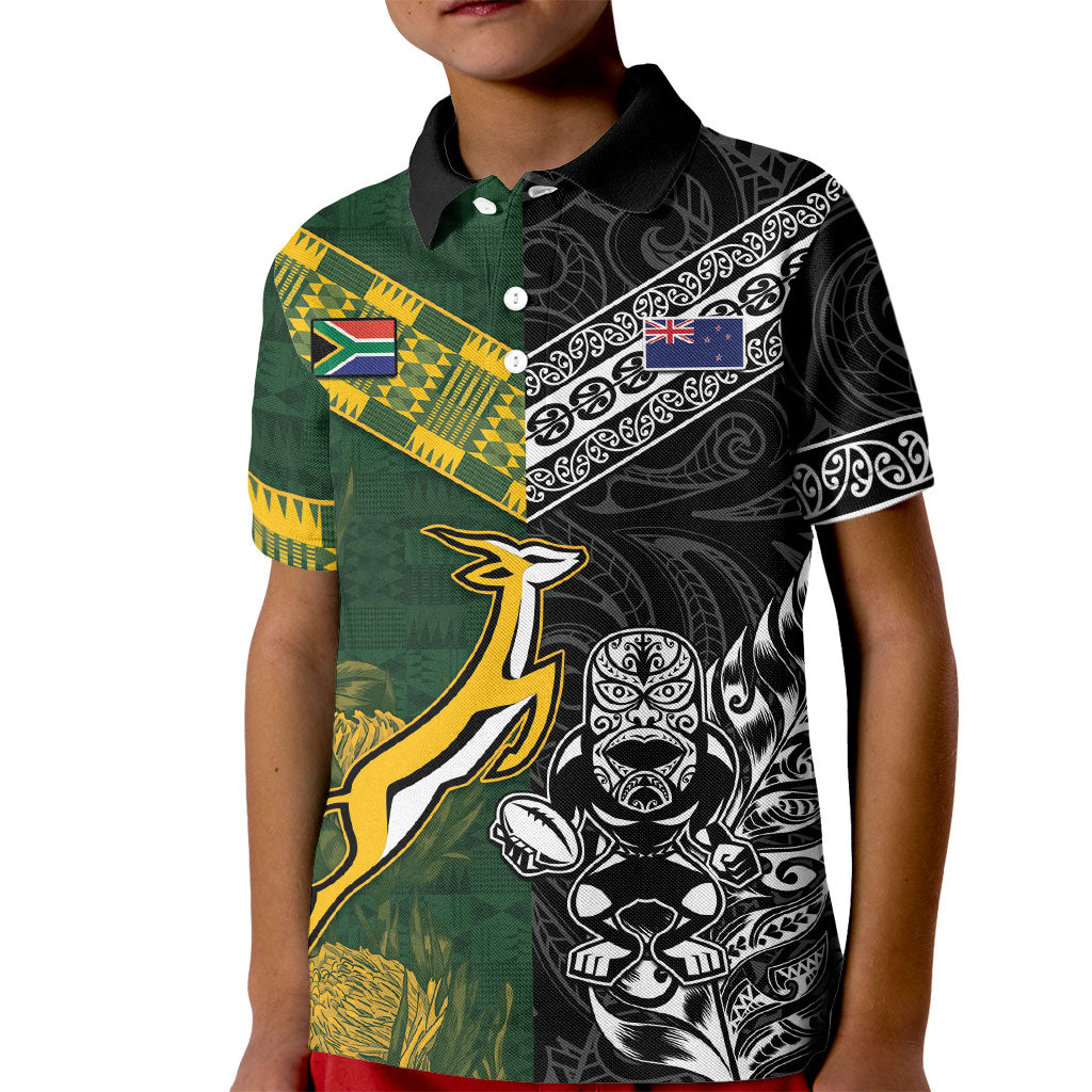 Rugby New Zealand South Africa Kid Polo Shirt Maori Tiki Springboks Together