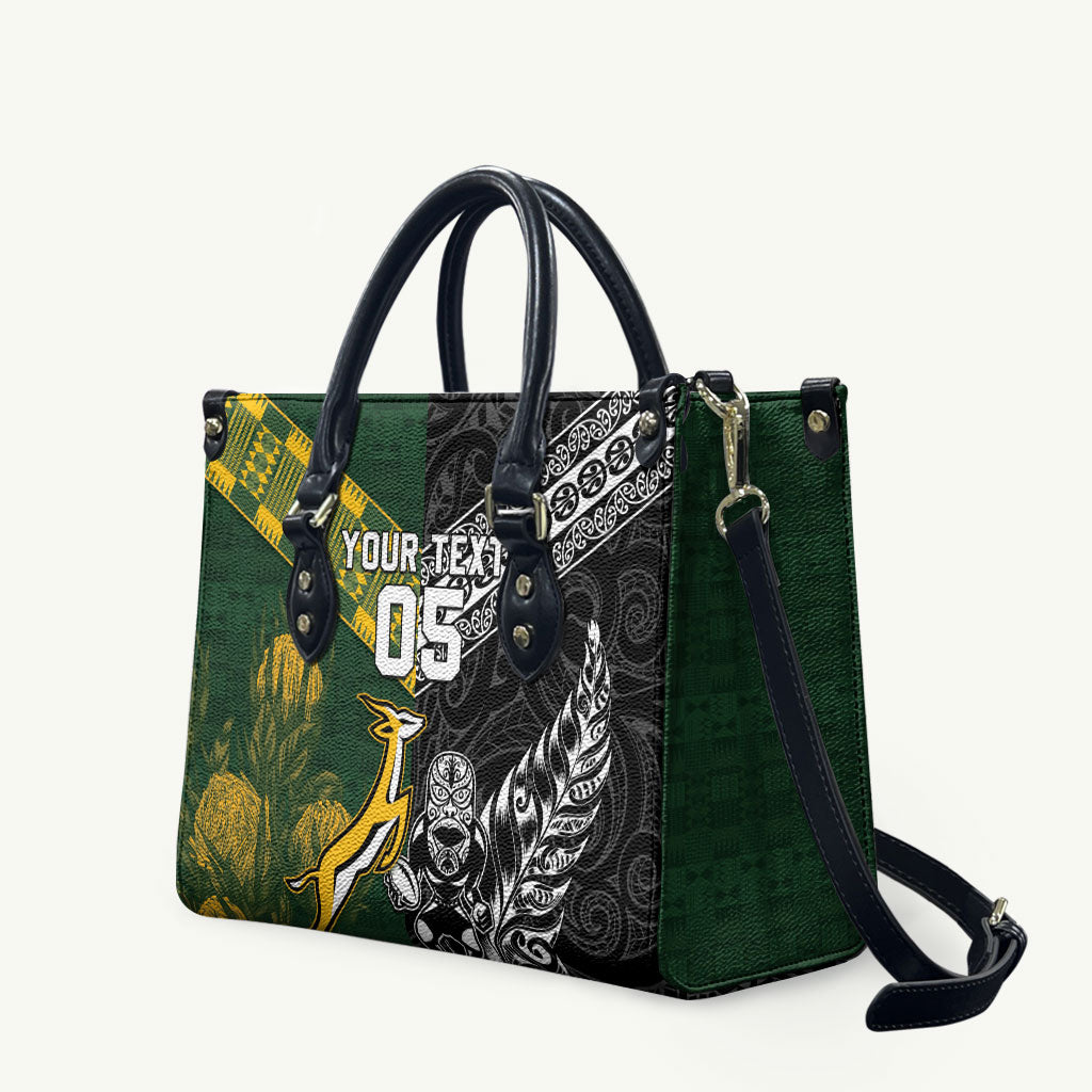 Rugby New Zealand South Africa Leather Bag Maori Tiki Springboks Together