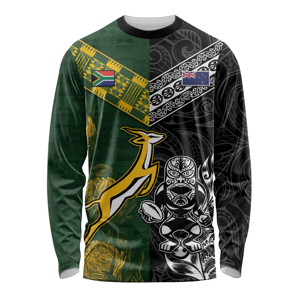 Rugby New Zealand South Africa Long Sleeve Shirt Maori Tiki Springboks Together