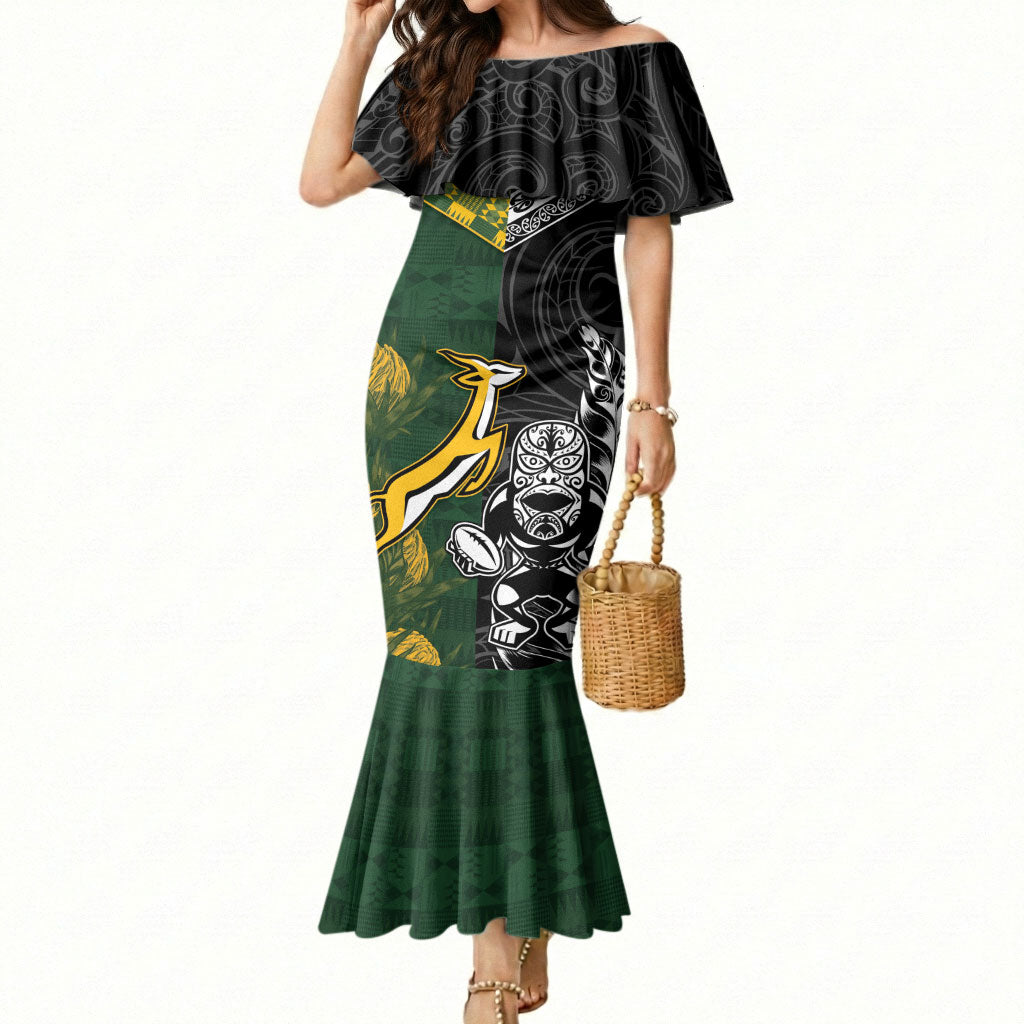 Rugby New Zealand South Africa Mermaid Dress Maori Tiki Springboks Together