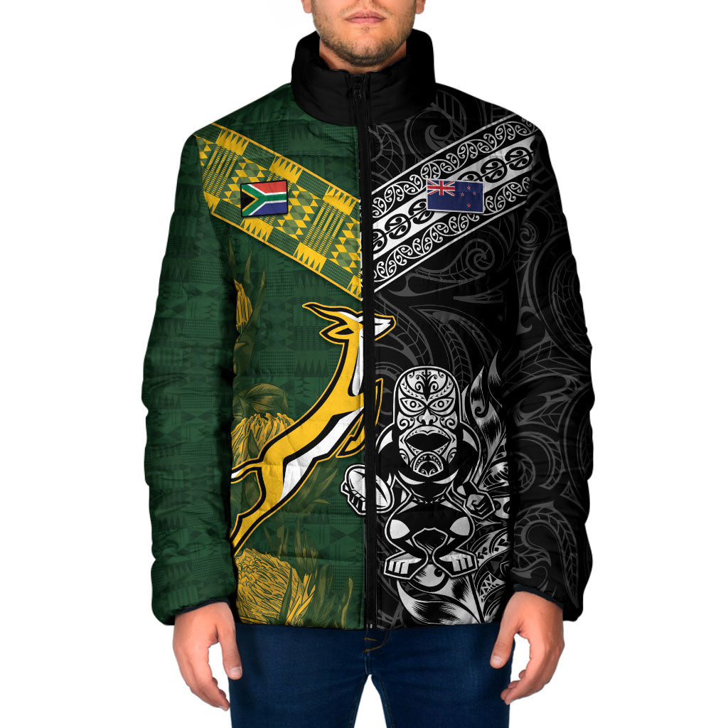 Rugby New Zealand South Africa Padded Jacket Maori Tiki Springboks Together