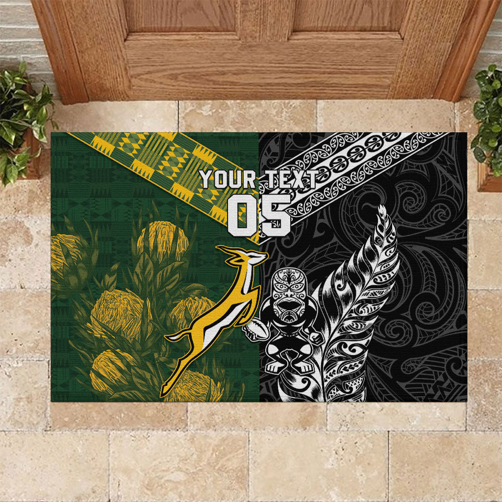 Rugby New Zealand South Africa Rubber Doormat Maori Tiki Springboks Together