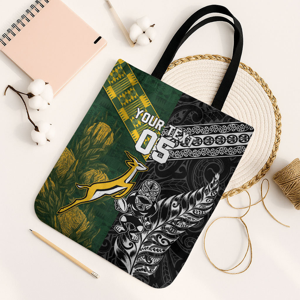 Rugby New Zealand South Africa Tote Bag Maori Tiki Springboks Together