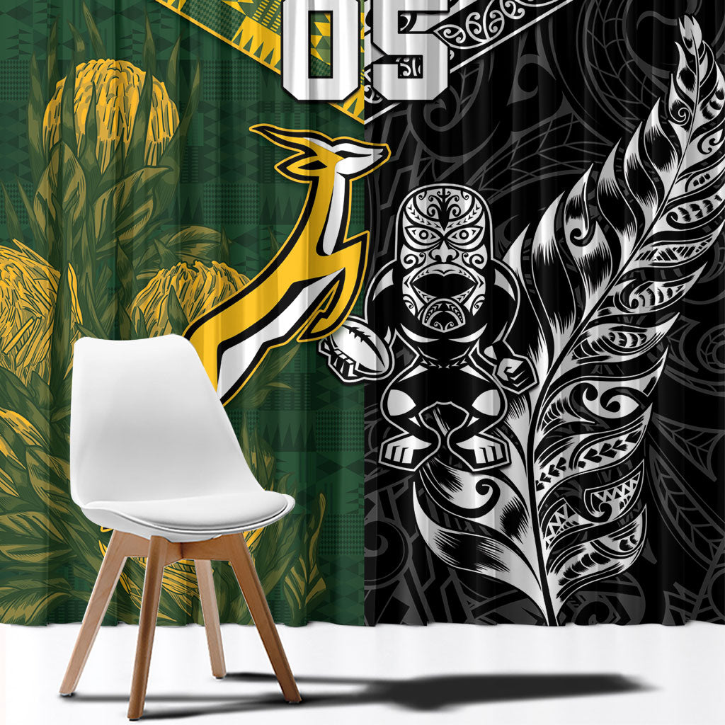 Rugby New Zealand South Africa Window Curtain Maori Tiki Springboks Together