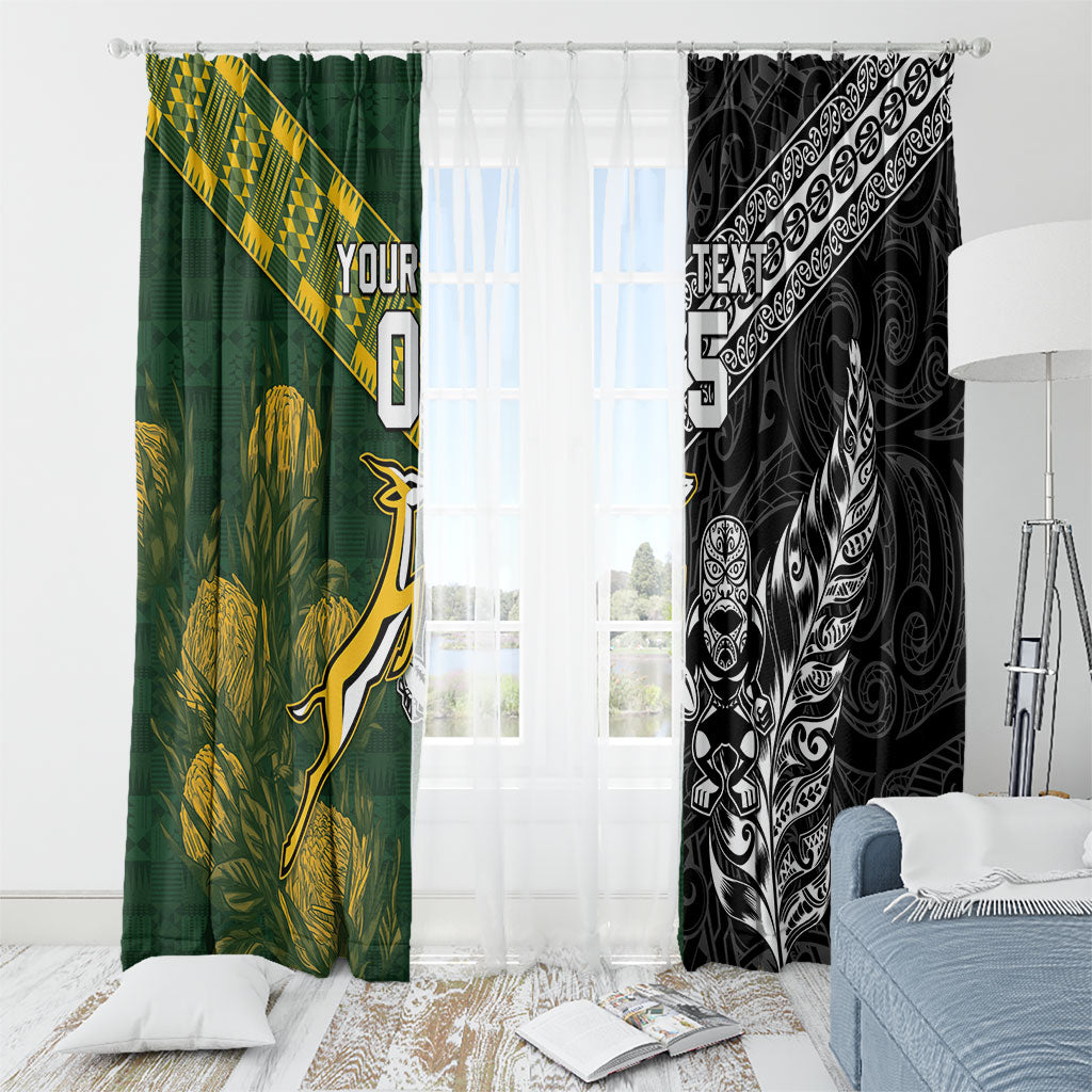 Rugby New Zealand South Africa Window Curtain Maori Tiki Springboks Together
