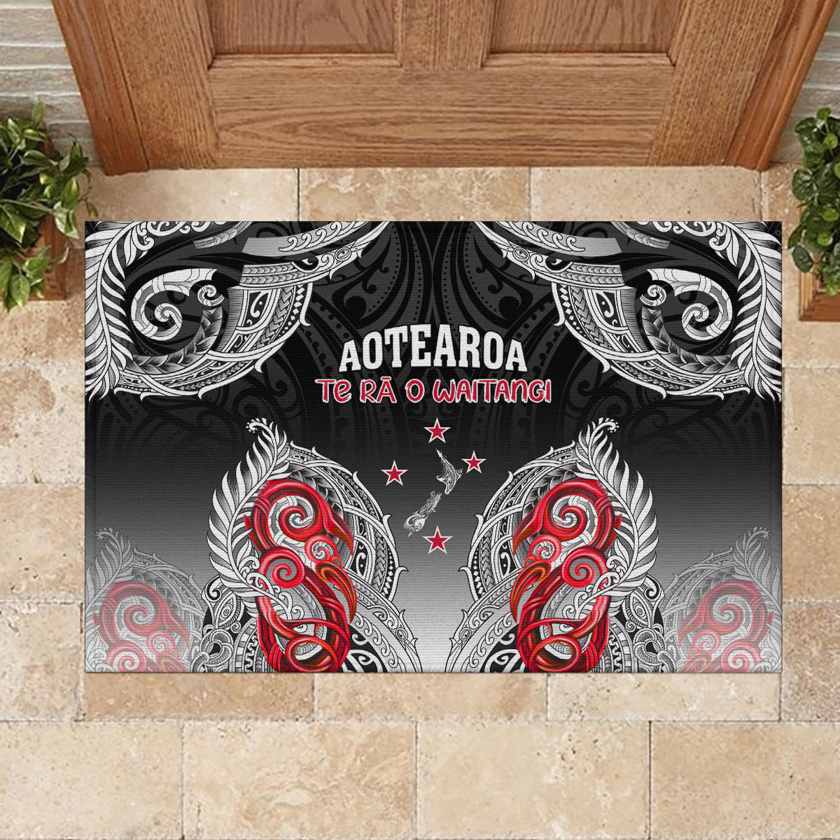 New Zealand Waitangi Day Rubber Doormat Aotearoa Te Ra O Waitangi Manaia Maori Pattern LT05 - Polynesian Pride