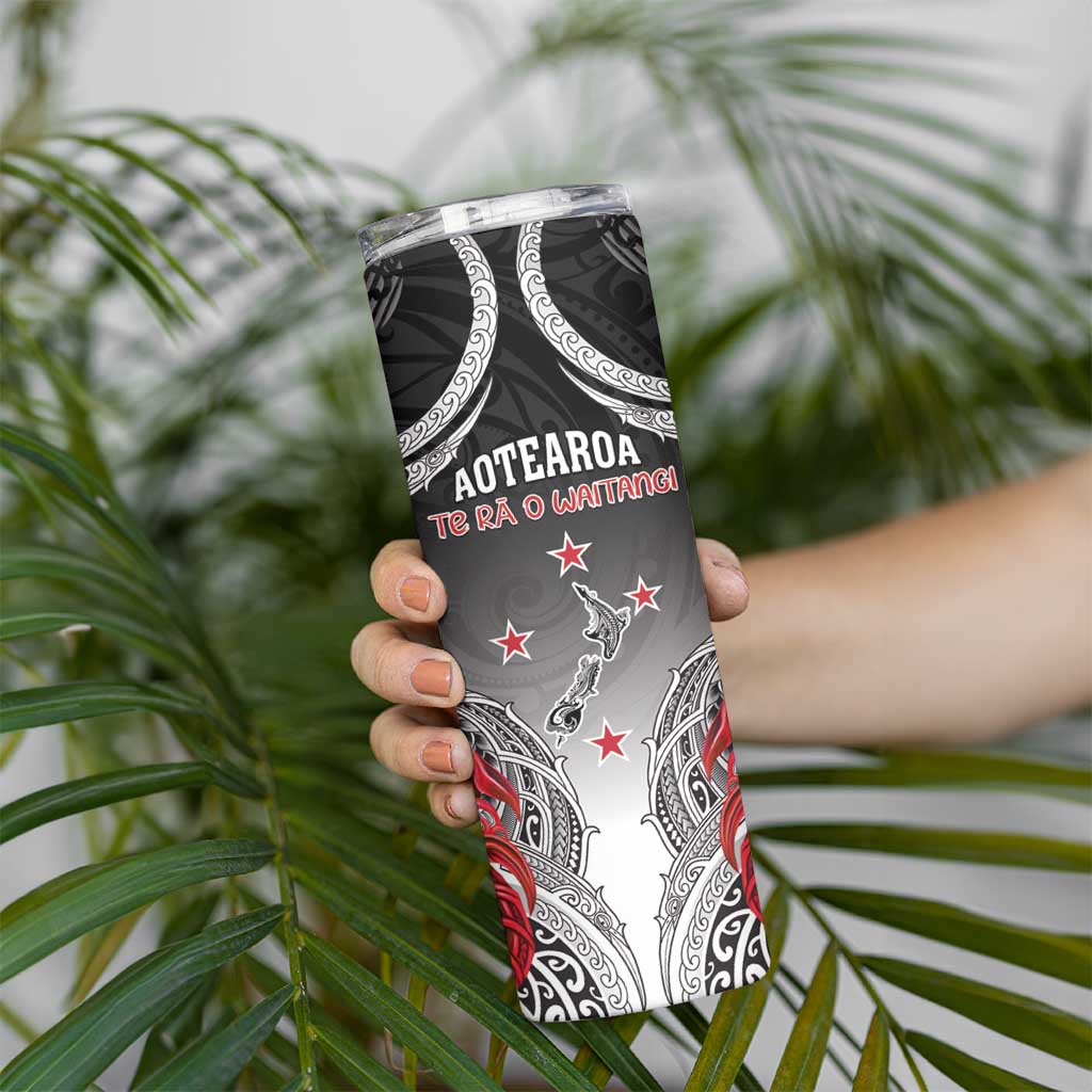 Personalised New Zealand Waitangi Day Skinny Tumbler Aotearoa Te Ra O Waitangi Manaia Maori Pattern LT05 - Polynesian Pride