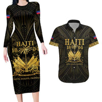 Haiti 1804 Couples Matching Long Sleeve Bodycon Dress and Hawaiian Shirt Polynesian Gold Neg Maron LT05 Gold - Polynesian Pride