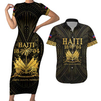 Haiti 1804 Couples Matching Short Sleeve Bodycon Dress and Hawaiian Shirt Polynesian Gold Neg Maron LT05 Gold - Polynesian Pride
