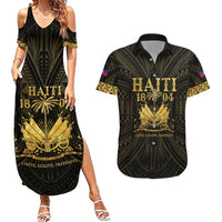 Haiti 1804 Couples Matching Summer Maxi Dress and Hawaiian Shirt Polynesian Gold Neg Maron LT05 Gold - Polynesian Pride