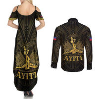 Haiti 1804 Couples Matching Summer Maxi Dress and Long Sleeve Button Shirt Polynesian Gold Neg Maron