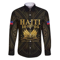 Haiti 1804 Family Matching Long Sleeve Bodycon Dress and Hawaiian Shirt Polynesian Gold Neg Maron LT05 Dad's Shirt - Long Sleeve Gold - Polynesian Pride