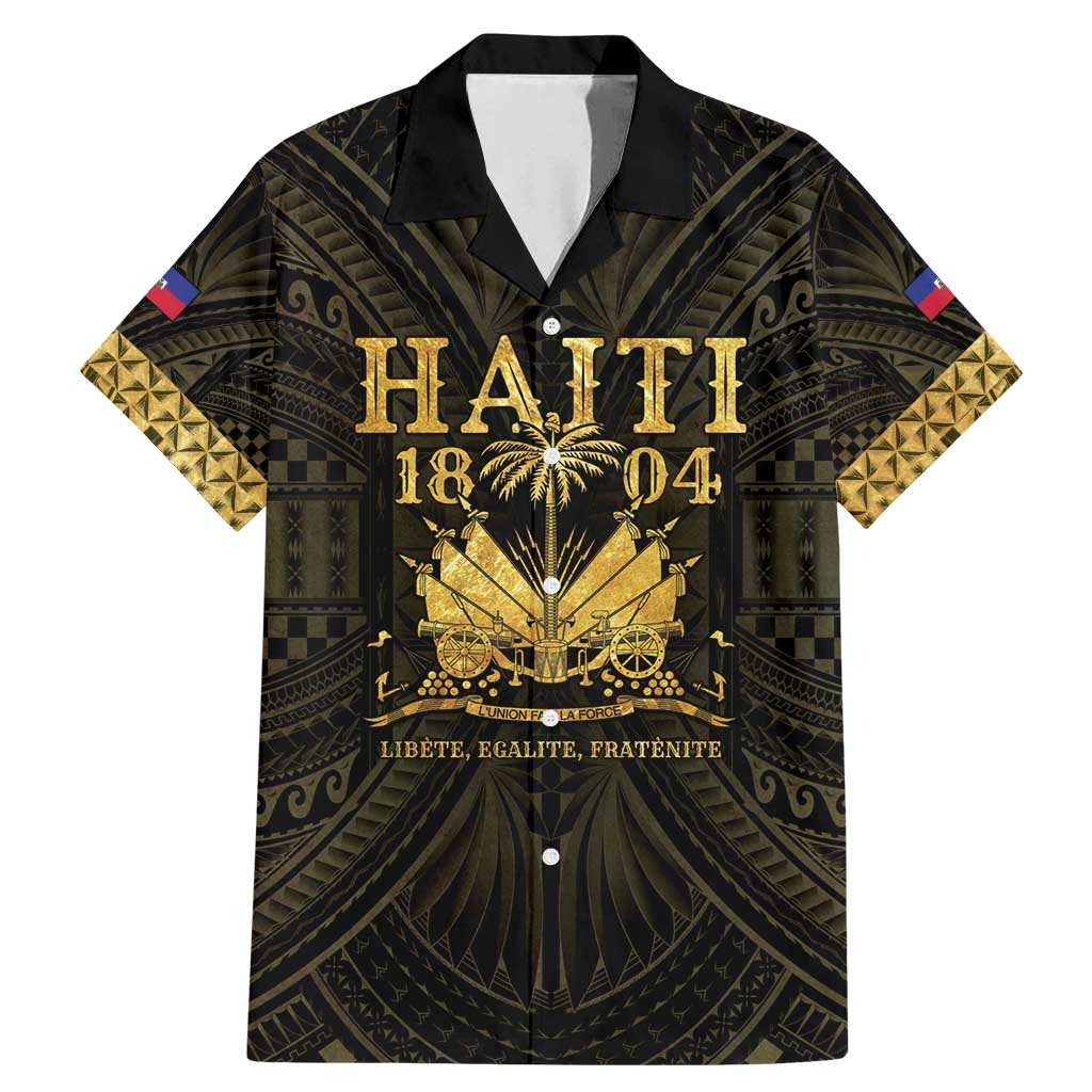 Haiti 1804 Family Matching Mermaid Dress and Hawaiian Shirt Polynesian Gold Neg Maron LT05 Dad's Shirt - Short Sleeve Gold - Polynesian Pride