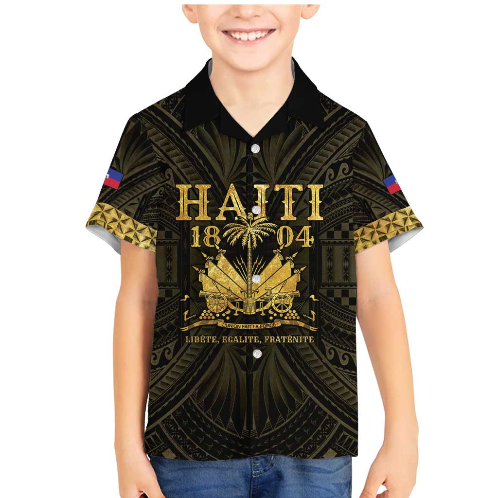 Haiti 1804 Family Matching Mermaid Dress and Hawaiian Shirt Polynesian Gold Neg Maron LT05 Son's Shirt Gold - Polynesian Pride