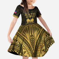 Haiti 1804 Family Matching Off Shoulder Maxi Dress and Hawaiian Shirt Polynesian Gold Neg Maron LT05 Daughter's Dress Gold - Polynesian Pride