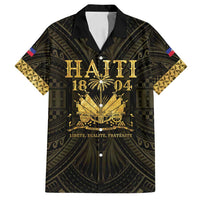 Haiti 1804 Family Matching Off Shoulder Short Dress and Hawaiian Shirt Polynesian Gold Neg Maron LT05 Dad's Shirt - Short Sleeve Gold - Polynesian Pride