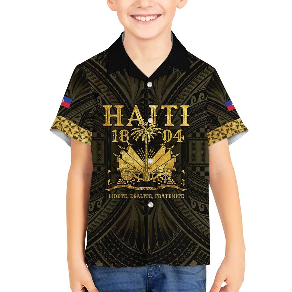 Haiti 1804 Family Matching Puletasi and Hawaiian Shirt Polynesian Gold Neg Maron LT05 Son's Shirt Gold - Polynesian Pride
