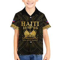 Haiti 1804 Family Matching Puletasi and Hawaiian Shirt Polynesian Gold Neg Maron LT05 Son's Shirt Gold - Polynesian Pride