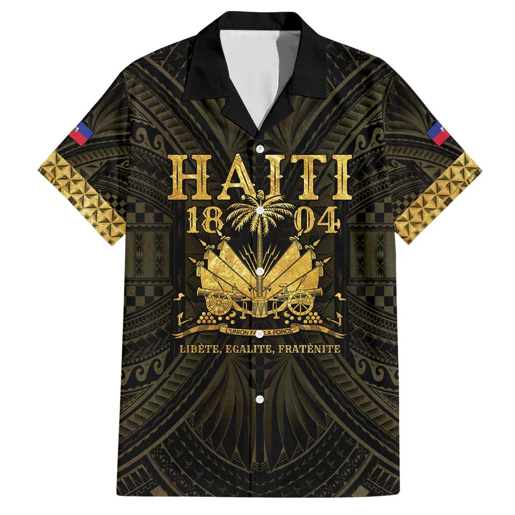 Haiti 1804 Family Matching Short Sleeve Bodycon Dress and Hawaiian Shirt Polynesian Gold Neg Maron LT05 Dad's Shirt - Short Sleeve Gold - Polynesian Pride
