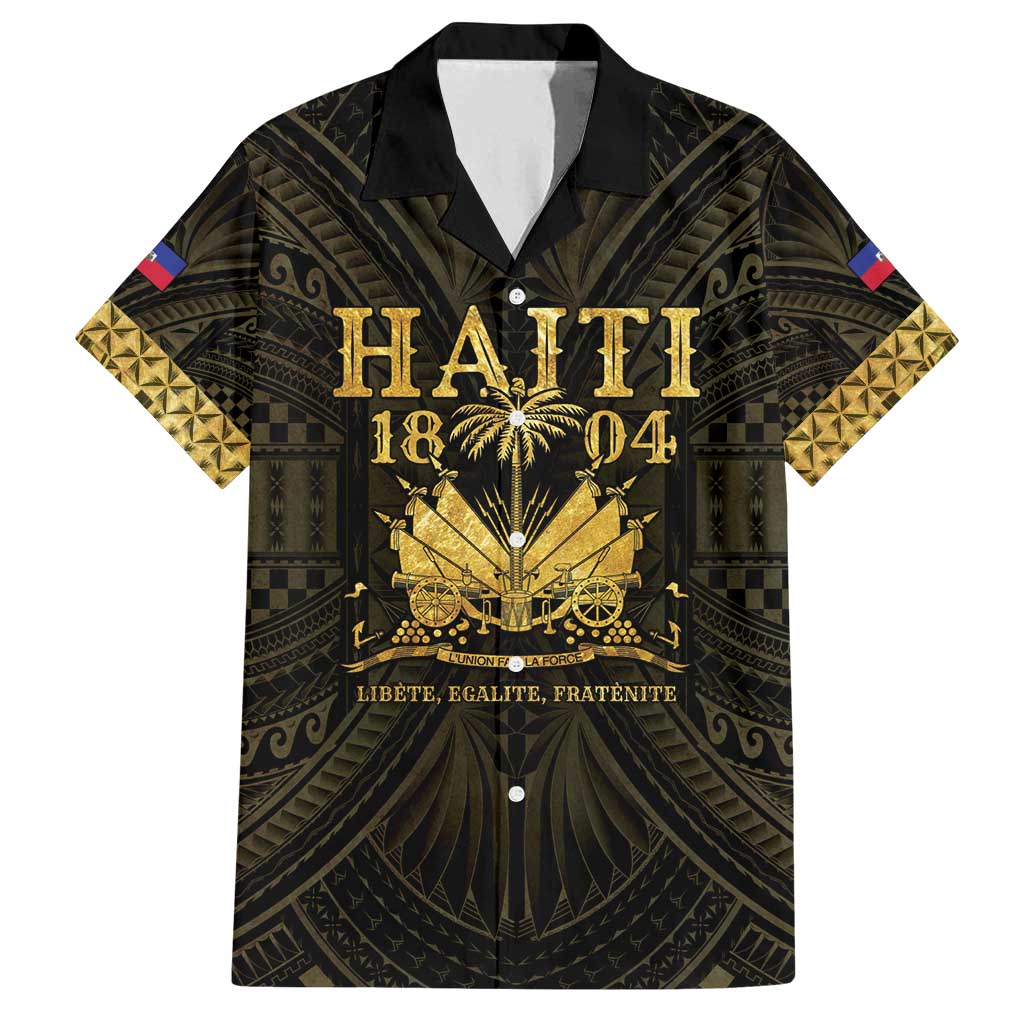Haiti 1804 Family Matching Summer Maxi Dress and Hawaiian Shirt Polynesian Gold Neg Maron LT05 Dad's Shirt - Short Sleeve Gold - Polynesian Pride