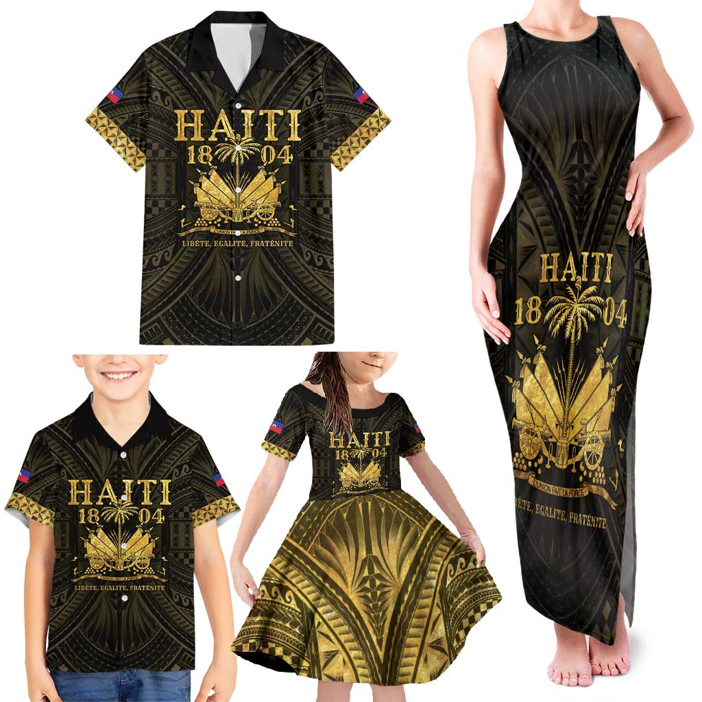 Haiti 1804 Family Matching Tank Maxi Dress and Hawaiian Shirt Polynesian Gold Neg Maron LT05 - Polynesian Pride