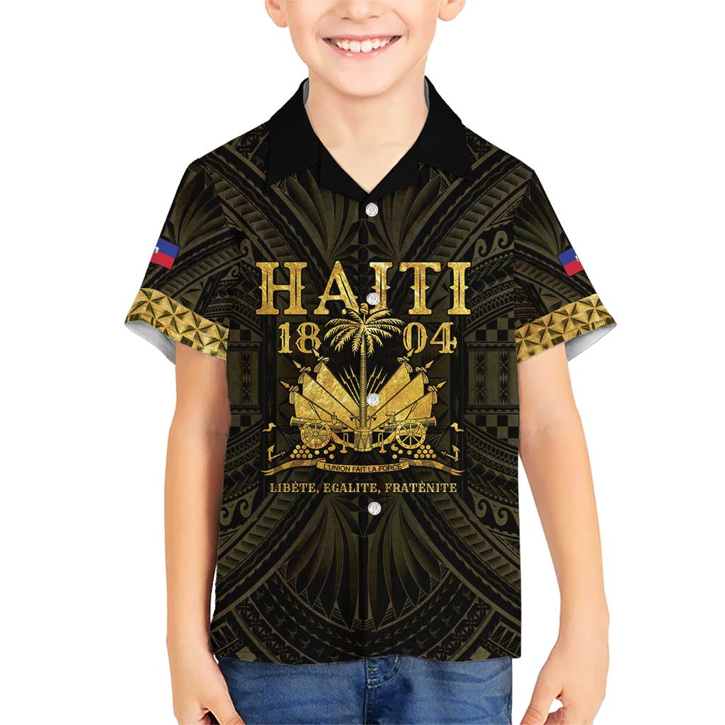 Haiti 1804 Kid Hawaiian Shirt Polynesian Gold Neg Maron