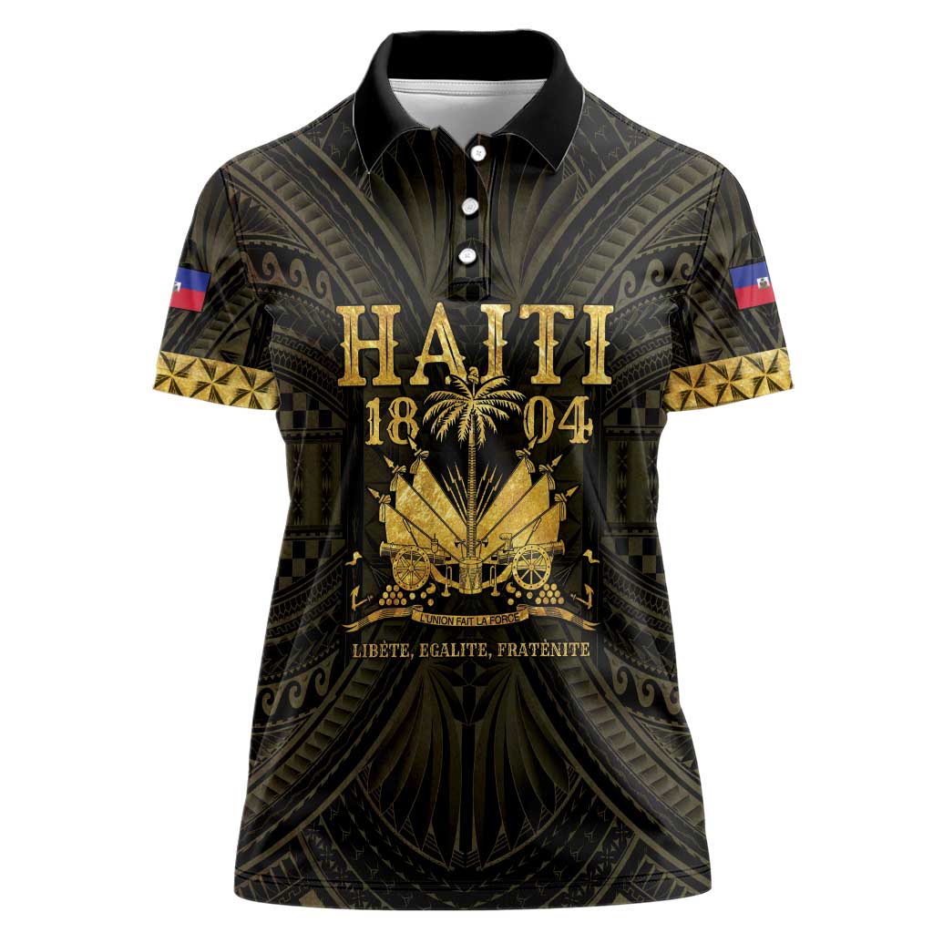 Haiti 1804 Women Polo Shirt Polynesian Gold Neg Maron