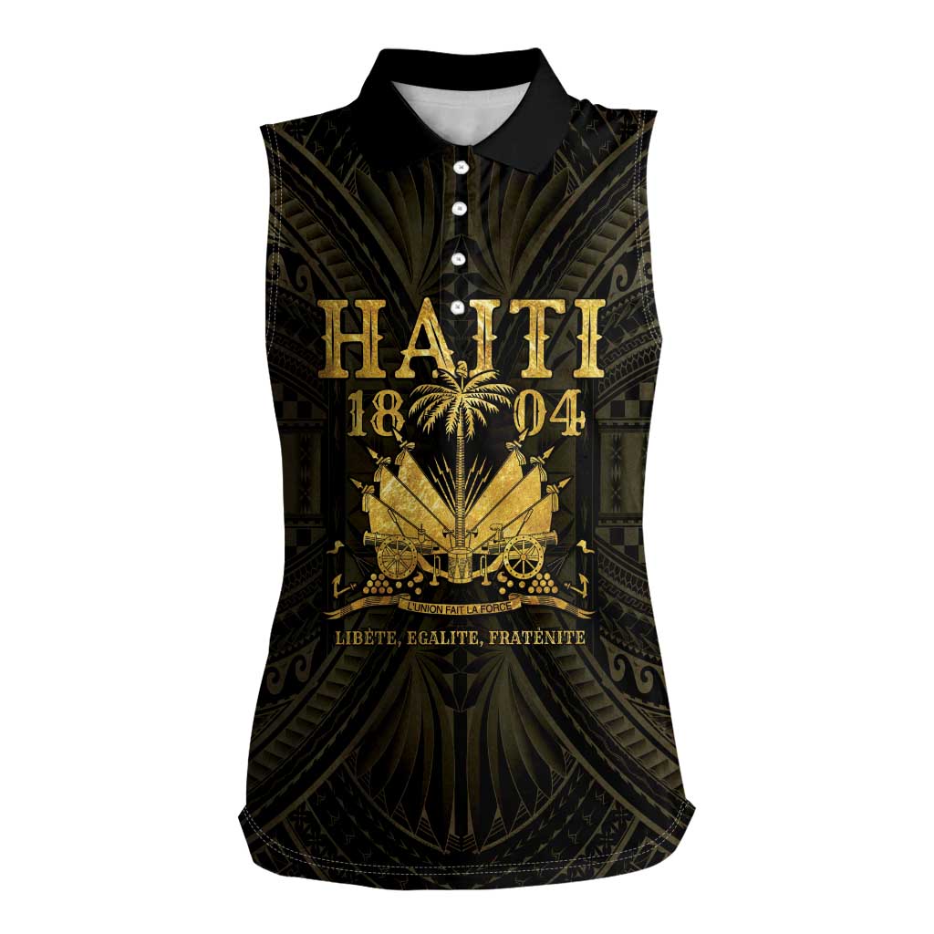 Haiti 1804 Women Sleeveless Polo Shirt Polynesian Gold Neg Maron LT05 Female Gold - Polynesian Pride