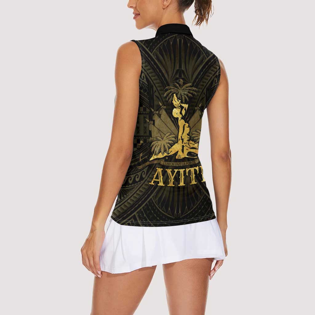 Haiti 1804 Women Sleeveless Polo Shirt Polynesian Gold Neg Maron