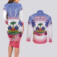 Personalised Haiti Independence Day Couples Matching Long Sleeve Bodycon Dress and Long Sleeve Button Shirt Neg Maron Polynesian Style LT05 - Polynesian Pride