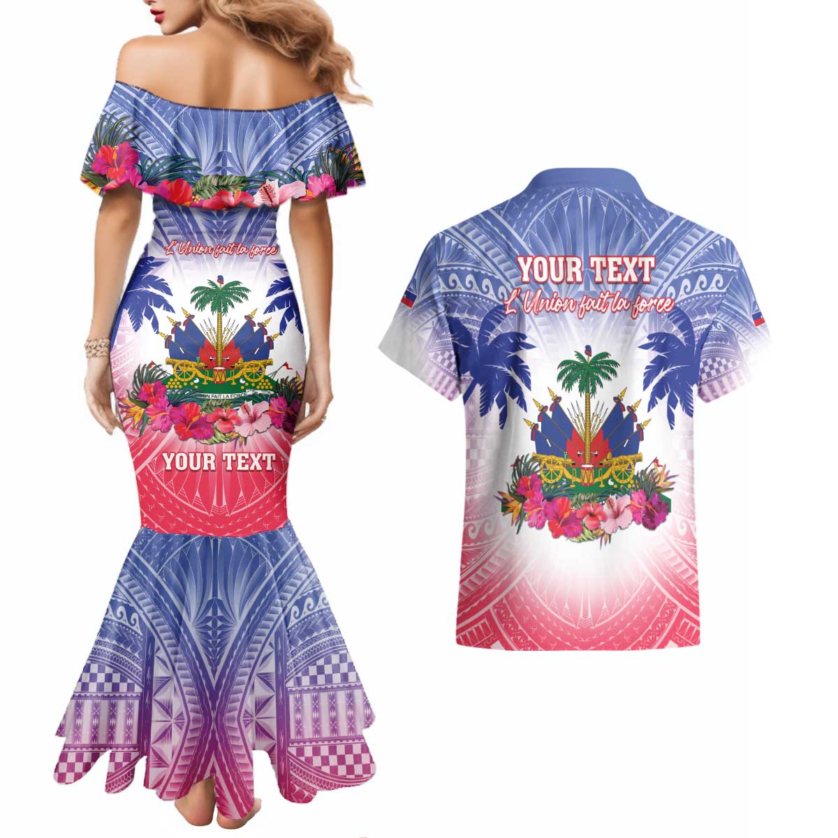 Personalised Haiti Independence Day Couples Matching Mermaid Dress and Hawaiian Shirt Neg Maron Polynesian Style LT05 - Polynesian Pride
